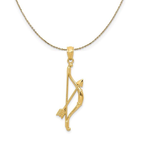 14k Yellow Gold Bow and Arrow (11 x 36mm) Necklace - 18 Inch - Picture 1 of 6